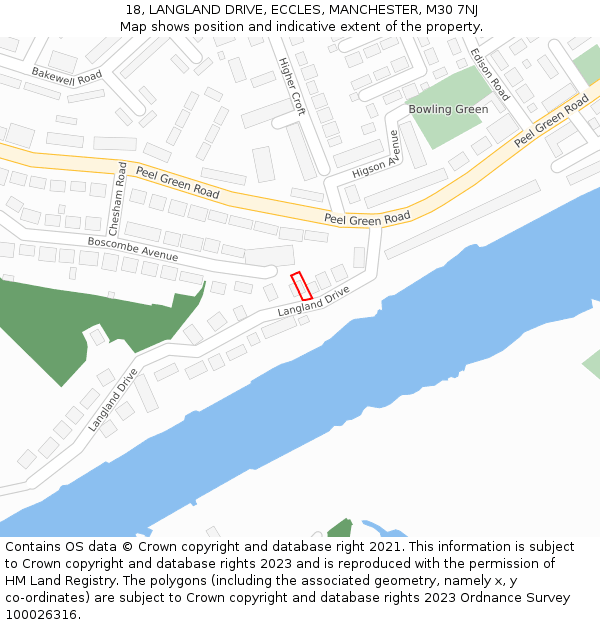 18, LANGLAND DRIVE, ECCLES, MANCHESTER, M30 7NJ: Location map and indicative extent of plot