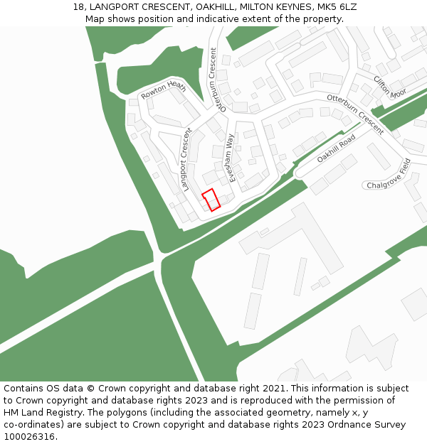 18, LANGPORT CRESCENT, OAKHILL, MILTON KEYNES, MK5 6LZ: Location map and indicative extent of plot