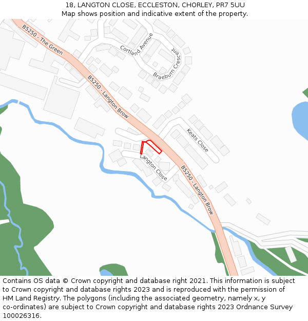 18, LANGTON CLOSE, ECCLESTON, CHORLEY, PR7 5UU: Location map and indicative extent of plot