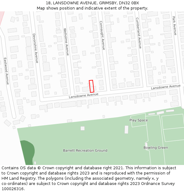 18, LANSDOWNE AVENUE, GRIMSBY, DN32 0BX: Location map and indicative extent of plot