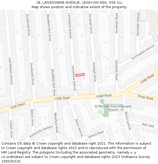 18, LANSDOWNE AVENUE, LEIGH-ON-SEA, SS9 1LL: Location map and indicative extent of plot