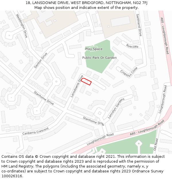 18, LANSDOWNE DRIVE, WEST BRIDGFORD, NOTTINGHAM, NG2 7FJ: Location map and indicative extent of plot