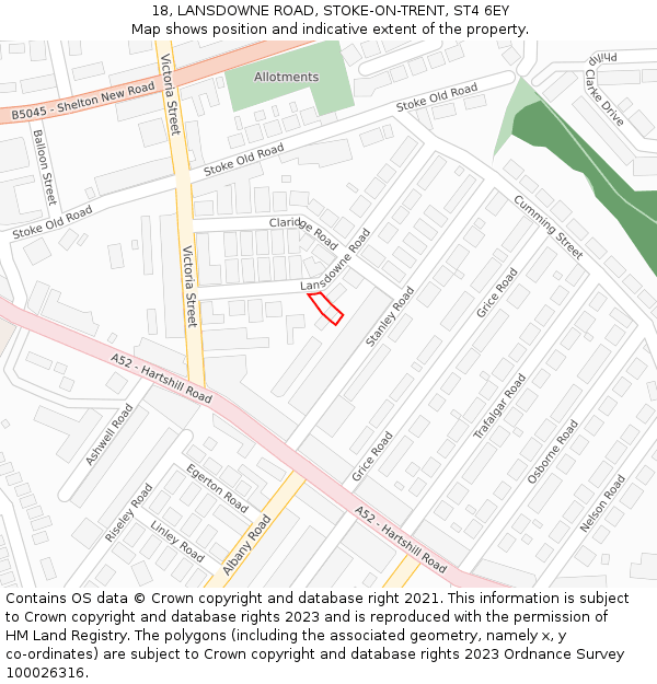 18, LANSDOWNE ROAD, STOKE-ON-TRENT, ST4 6EY: Location map and indicative extent of plot