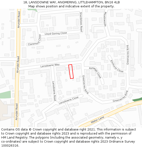 18, LANSDOWNE WAY, ANGMERING, LITTLEHAMPTON, BN16 4LB: Location map and indicative extent of plot