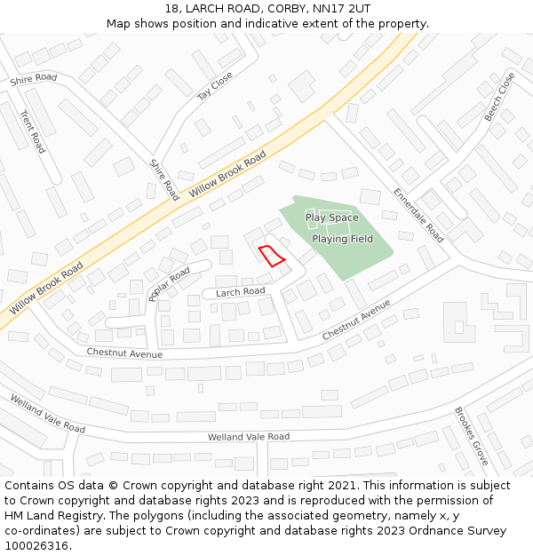 18, LARCH ROAD, CORBY, NN17 2UT: Location map and indicative extent of plot