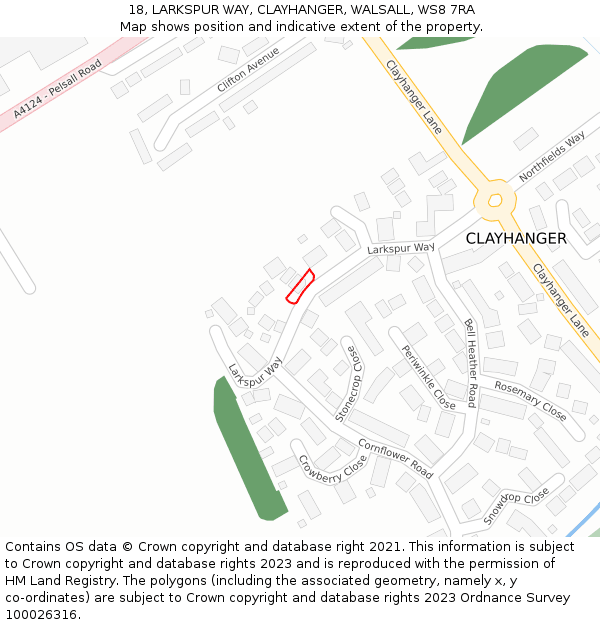 18, LARKSPUR WAY, CLAYHANGER, WALSALL, WS8 7RA: Location map and indicative extent of plot