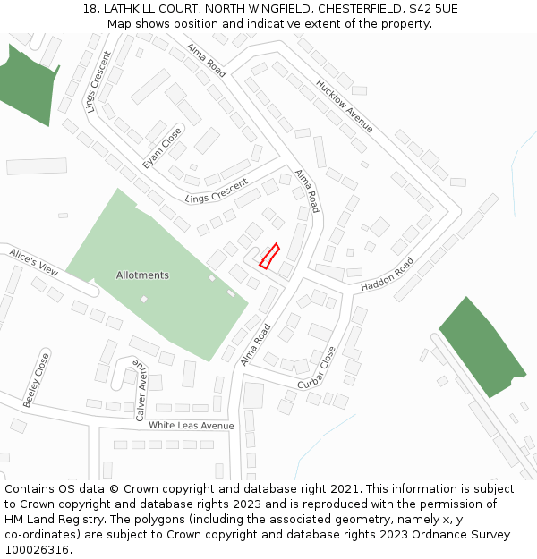 18, LATHKILL COURT, NORTH WINGFIELD, CHESTERFIELD, S42 5UE: Location map and indicative extent of plot