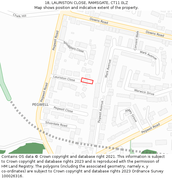 18, LAURISTON CLOSE, RAMSGATE, CT11 0LZ: Location map and indicative extent of plot