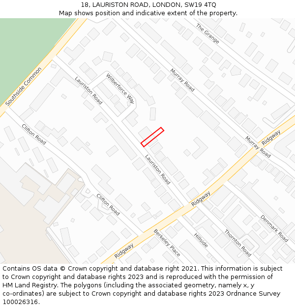 18, LAURISTON ROAD, LONDON, SW19 4TQ: Location map and indicative extent of plot