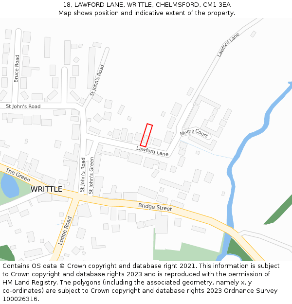 18, LAWFORD LANE, WRITTLE, CHELMSFORD, CM1 3EA: Location map and indicative extent of plot