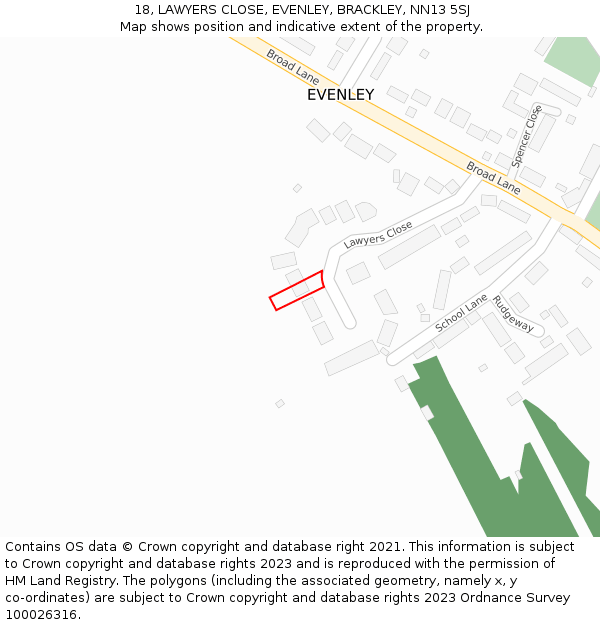 18, LAWYERS CLOSE, EVENLEY, BRACKLEY, NN13 5SJ: Location map and indicative extent of plot