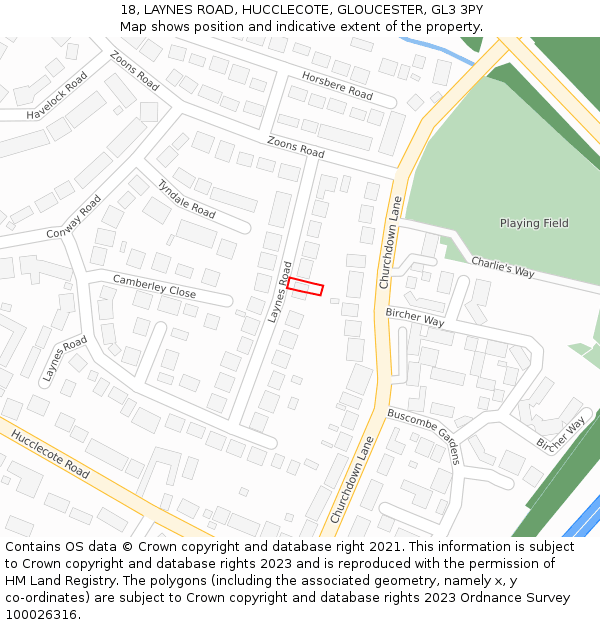 18, LAYNES ROAD, HUCCLECOTE, GLOUCESTER, GL3 3PY: Location map and indicative extent of plot
