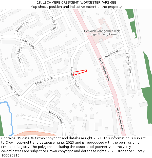 18, LECHMERE CRESCENT, WORCESTER, WR2 6EE: Location map and indicative extent of plot