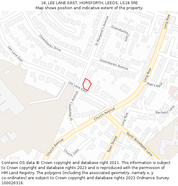 18, LEE LANE EAST, HORSFORTH, LEEDS, LS18 5RE: Location map and indicative extent of plot