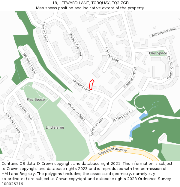 18, LEEWARD LANE, TORQUAY, TQ2 7GB: Location map and indicative extent of plot