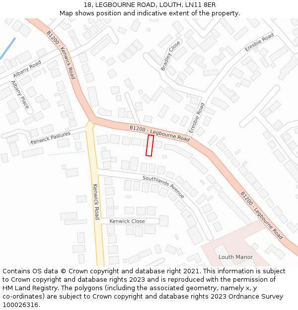 18, LEGBOURNE ROAD, LOUTH, LN11 8ER: Location map and indicative extent of plot