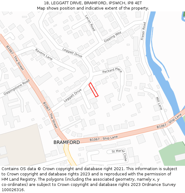 18, LEGGATT DRIVE, BRAMFORD, IPSWICH, IP8 4ET: Location map and indicative extent of plot