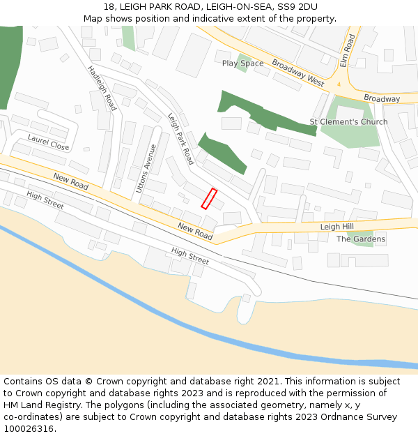 18, LEIGH PARK ROAD, LEIGH-ON-SEA, SS9 2DU: Location map and indicative extent of plot