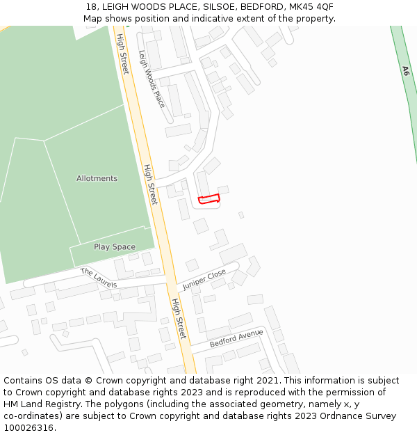 18, LEIGH WOODS PLACE, SILSOE, BEDFORD, MK45 4QF: Location map and indicative extent of plot