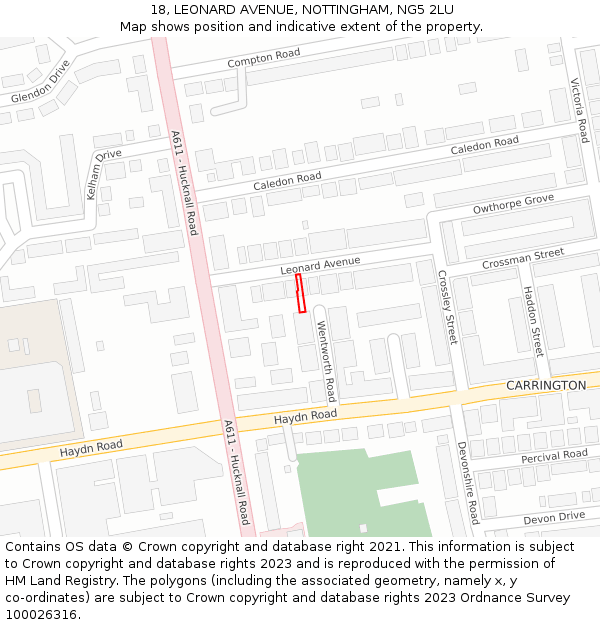 18, LEONARD AVENUE, NOTTINGHAM, NG5 2LU: Location map and indicative extent of plot