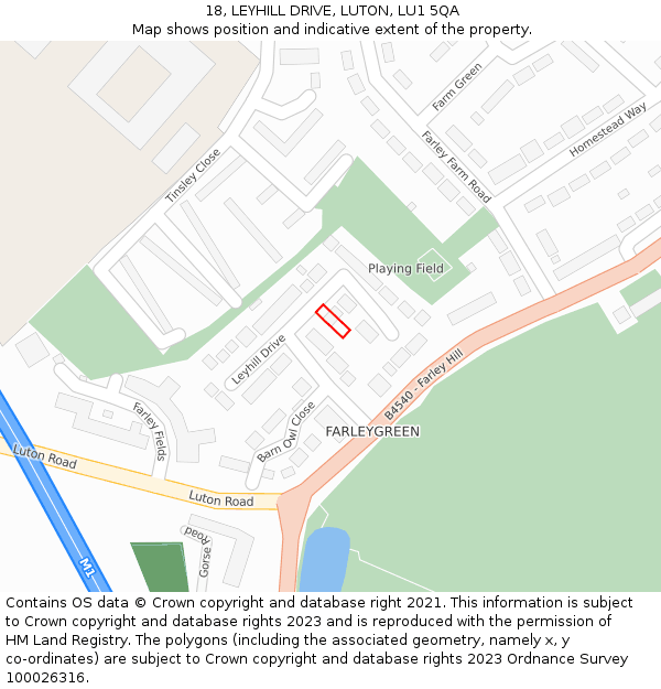 18, LEYHILL DRIVE, LUTON, LU1 5QA: Location map and indicative extent of plot