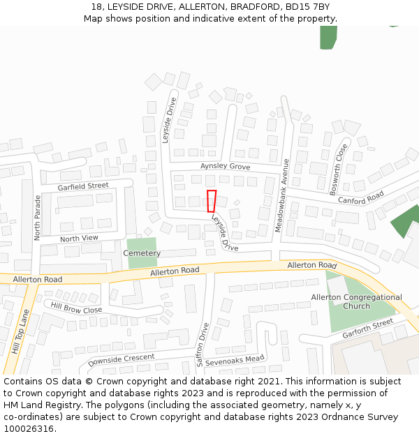 18, LEYSIDE DRIVE, ALLERTON, BRADFORD, BD15 7BY: Location map and indicative extent of plot