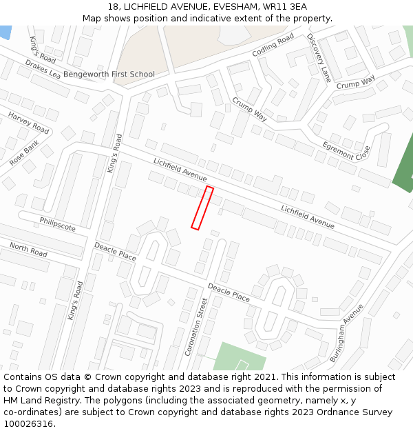 18, LICHFIELD AVENUE, EVESHAM, WR11 3EA: Location map and indicative extent of plot