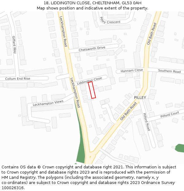 18, LIDDINGTON CLOSE, CHELTENHAM, GL53 0AH: Location map and indicative extent of plot