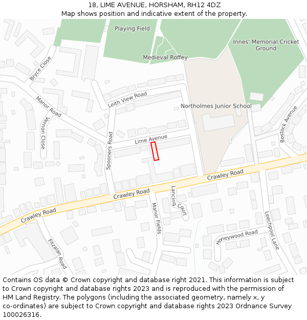 18, LIME AVENUE, HORSHAM, RH12 4DZ: Location map and indicative extent of plot