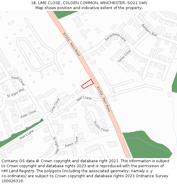 18, LIME CLOSE, COLDEN COMMON, WINCHESTER, SO21 1WN: Location map and indicative extent of plot