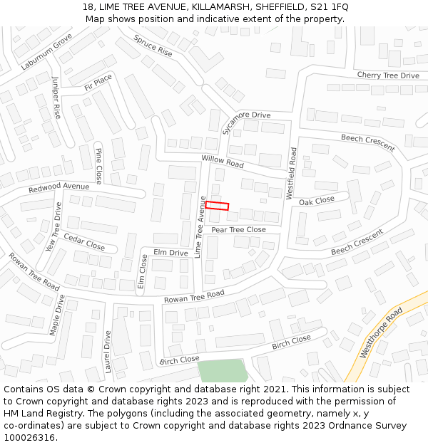 18, LIME TREE AVENUE, KILLAMARSH, SHEFFIELD, S21 1FQ: Location map and indicative extent of plot