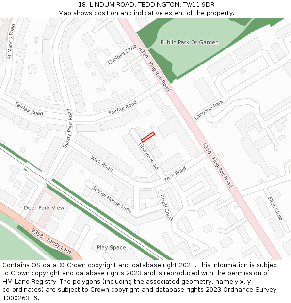 18, LINDUM ROAD, TEDDINGTON, TW11 9DR: Location map and indicative extent of plot