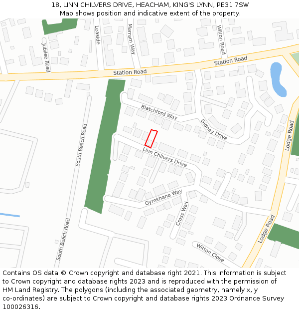 18, LINN CHILVERS DRIVE, HEACHAM, KING'S LYNN, PE31 7SW: Location map and indicative extent of plot