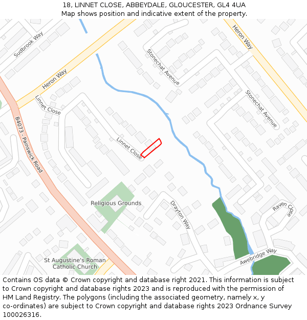 18, LINNET CLOSE, ABBEYDALE, GLOUCESTER, GL4 4UA: Location map and indicative extent of plot