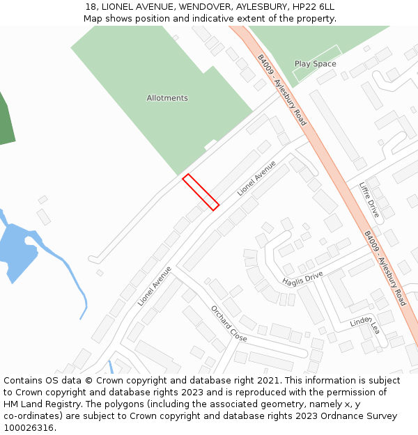 18, LIONEL AVENUE, WENDOVER, AYLESBURY, HP22 6LL: Location map and indicative extent of plot