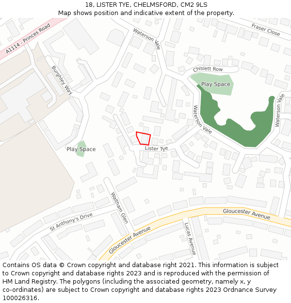 18, LISTER TYE, CHELMSFORD, CM2 9LS: Location map and indicative extent of plot