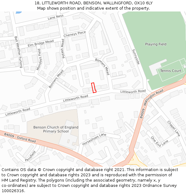 18, LITTLEWORTH ROAD, BENSON, WALLINGFORD, OX10 6LY: Location map and indicative extent of plot