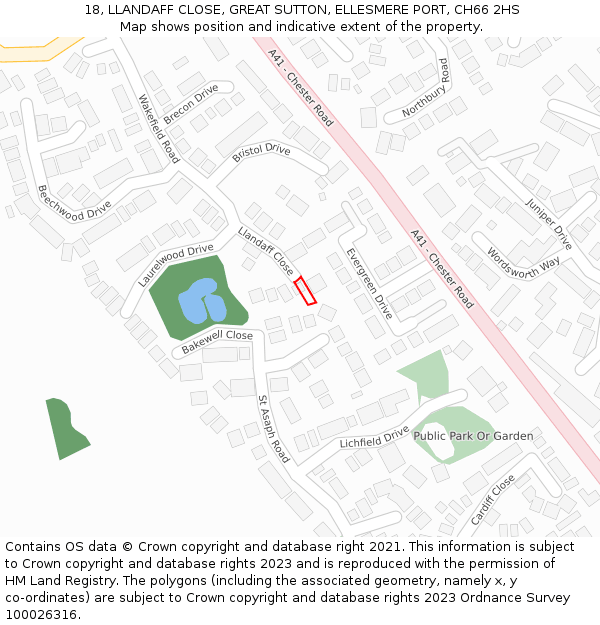 18, LLANDAFF CLOSE, GREAT SUTTON, ELLESMERE PORT, CH66 2HS: Location map and indicative extent of plot