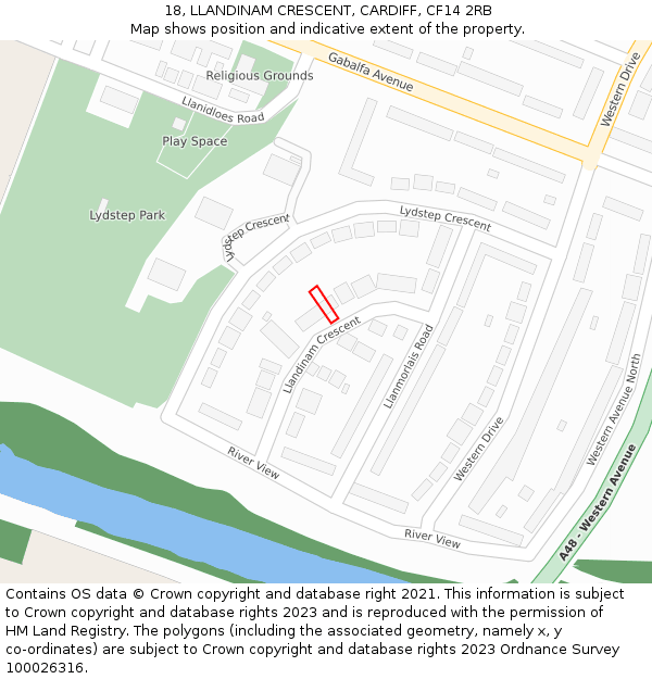 18, LLANDINAM CRESCENT, CARDIFF, CF14 2RB: Location map and indicative extent of plot