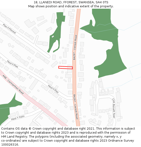 18, LLANEDI ROAD, FFOREST, SWANSEA, SA4 0TS: Location map and indicative extent of plot