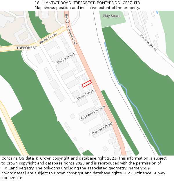 18, LLANTWIT ROAD, TREFOREST, PONTYPRIDD, CF37 1TR: Location map and indicative extent of plot