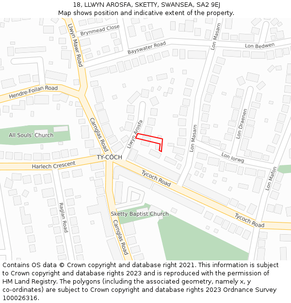 18, LLWYN AROSFA, SKETTY, SWANSEA, SA2 9EJ: Location map and indicative extent of plot