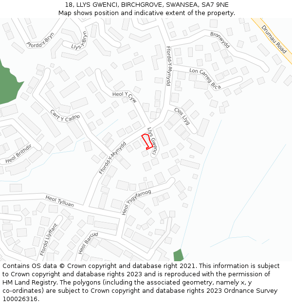 18, LLYS GWENCI, BIRCHGROVE, SWANSEA, SA7 9NE: Location map and indicative extent of plot