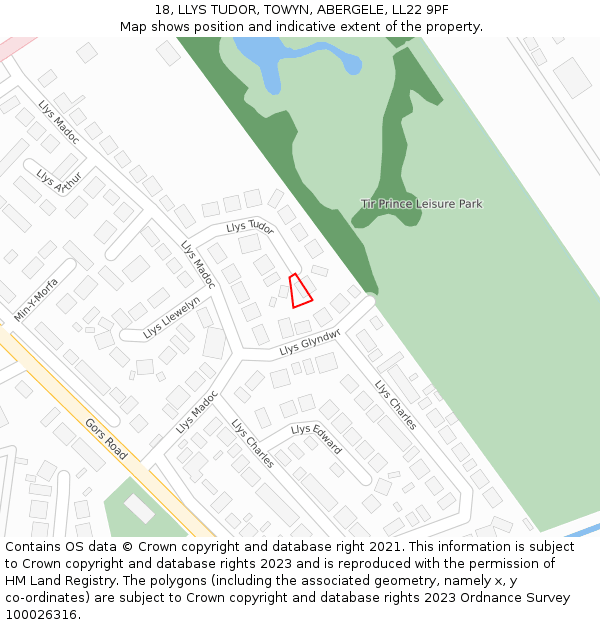18, LLYS TUDOR, TOWYN, ABERGELE, LL22 9PF: Location map and indicative extent of plot