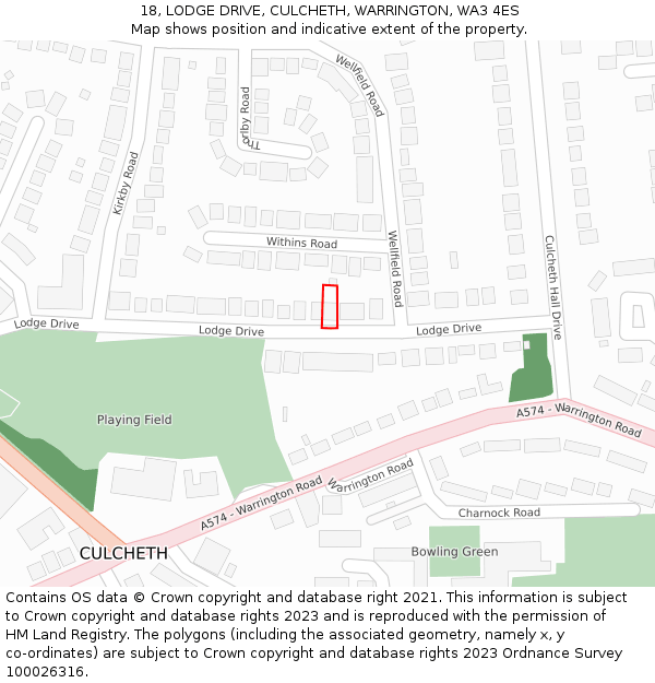 18, LODGE DRIVE, CULCHETH, WARRINGTON, WA3 4ES: Location map and indicative extent of plot