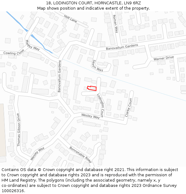 18, LODINGTON COURT, HORNCASTLE, LN9 6RZ: Location map and indicative extent of plot