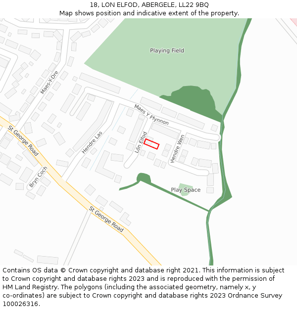 18, LON ELFOD, ABERGELE, LL22 9BQ: Location map and indicative extent of plot