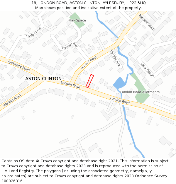 18, LONDON ROAD, ASTON CLINTON, AYLESBURY, HP22 5HQ: Location map and indicative extent of plot