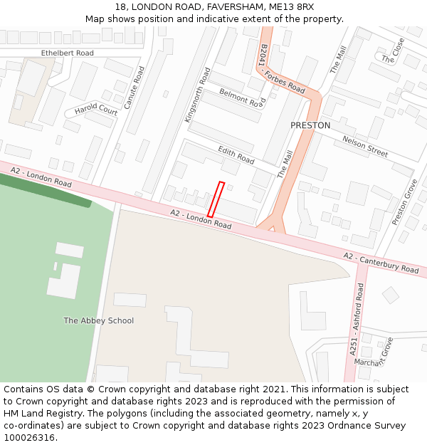 18, LONDON ROAD, FAVERSHAM, ME13 8RX: Location map and indicative extent of plot