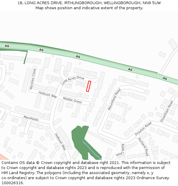 18, LONG ACRES DRIVE, IRTHLINGBOROUGH, WELLINGBOROUGH, NN9 5UW: Location map and indicative extent of plot